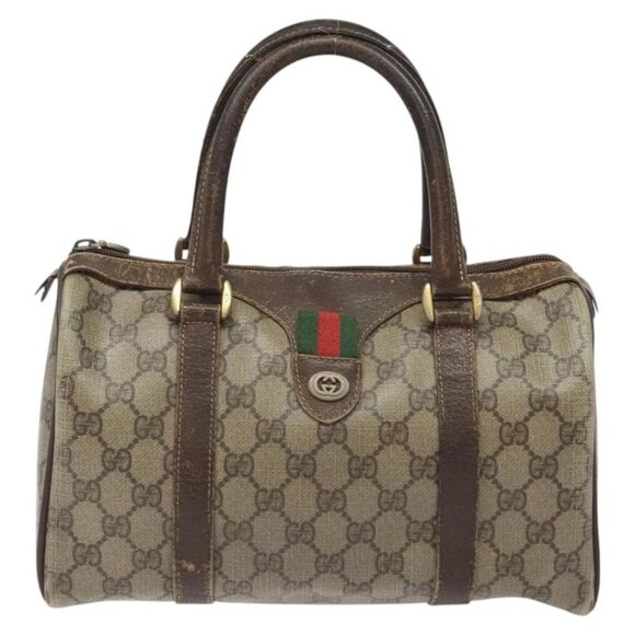 GUCCI GG Supreme Web Sherry Line Hand Bag PVC Beige Gold - Picture 12 of 16